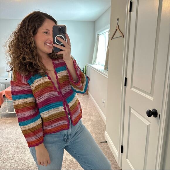 NWT Xirena Multicolored Cotton Crochet Cardigan Open Knit Sweater Small - Picture 4 of 12